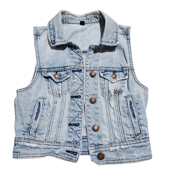 American Eagle Outfitters Denim Jean Jacket Vest Stone Washed Womens XS - Picture 1 of 3